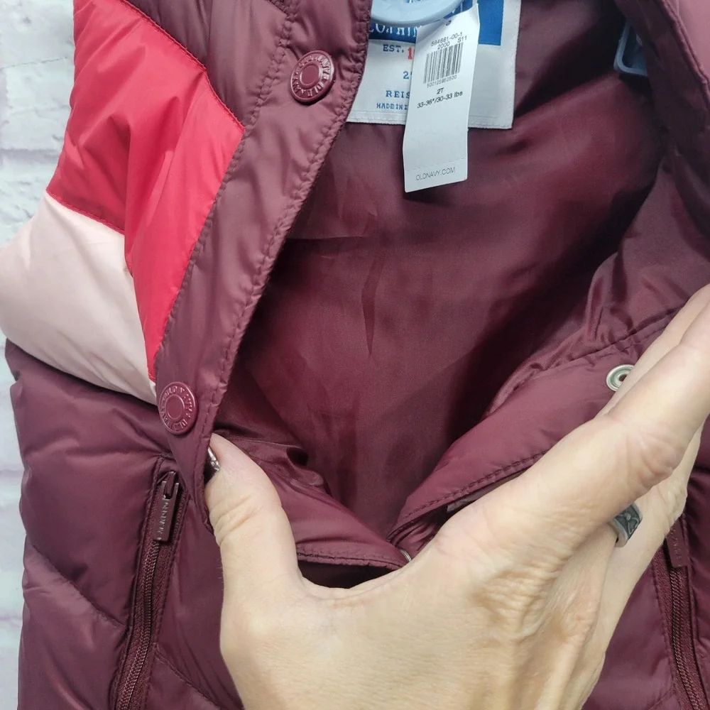 NEW Old Navy 94 Quilted Puffer Vest Girls 2T Retro Chevron Color Block Outerwear
